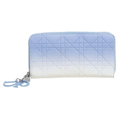 Dior Blue Blue/White Ombre Cannage Leather Lady Dior Zip Around Wallet