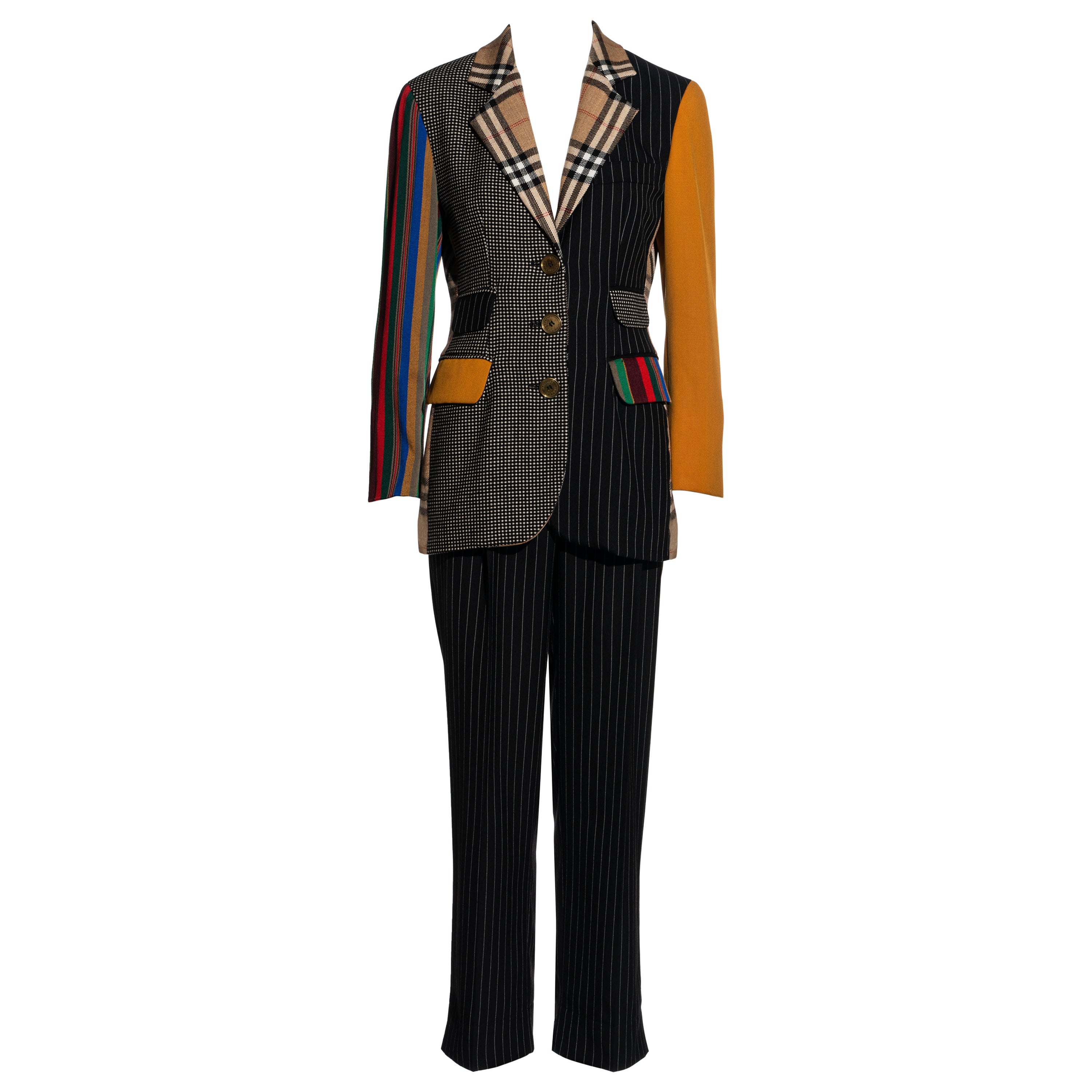 Moschino Couture patchwork wool blazer jacket and pants suit, ss 1994