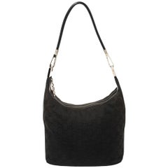 Schwarzer GG Hobo aus Segeltuch und Leder, Vintage