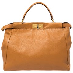 Used Fendi Tan Selleria Leather Large Peekaboo Top Handle Bag