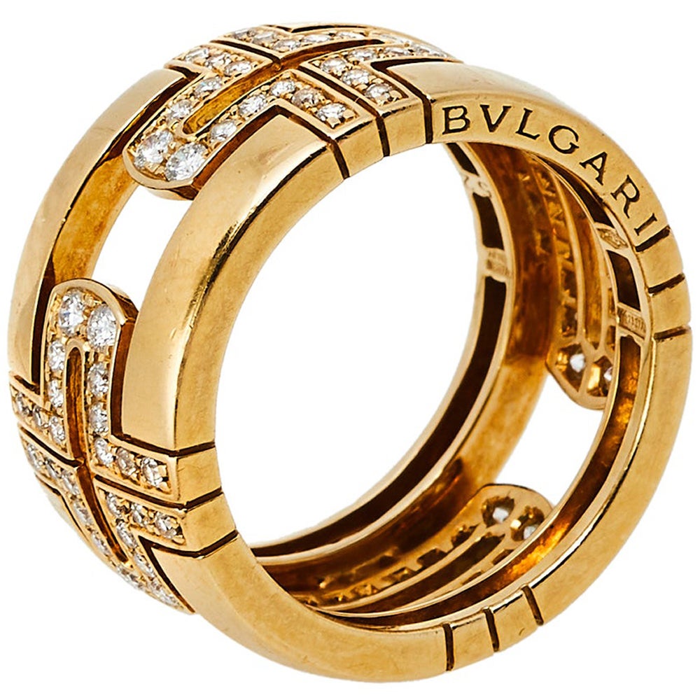 Bvlgari Parentesi Diamond 18K Yellow Gold Wide Band Ring Size 52