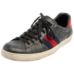 Gucci Grey GG Supreme Canvas Ace Low Top Sneakers Size 44.5
