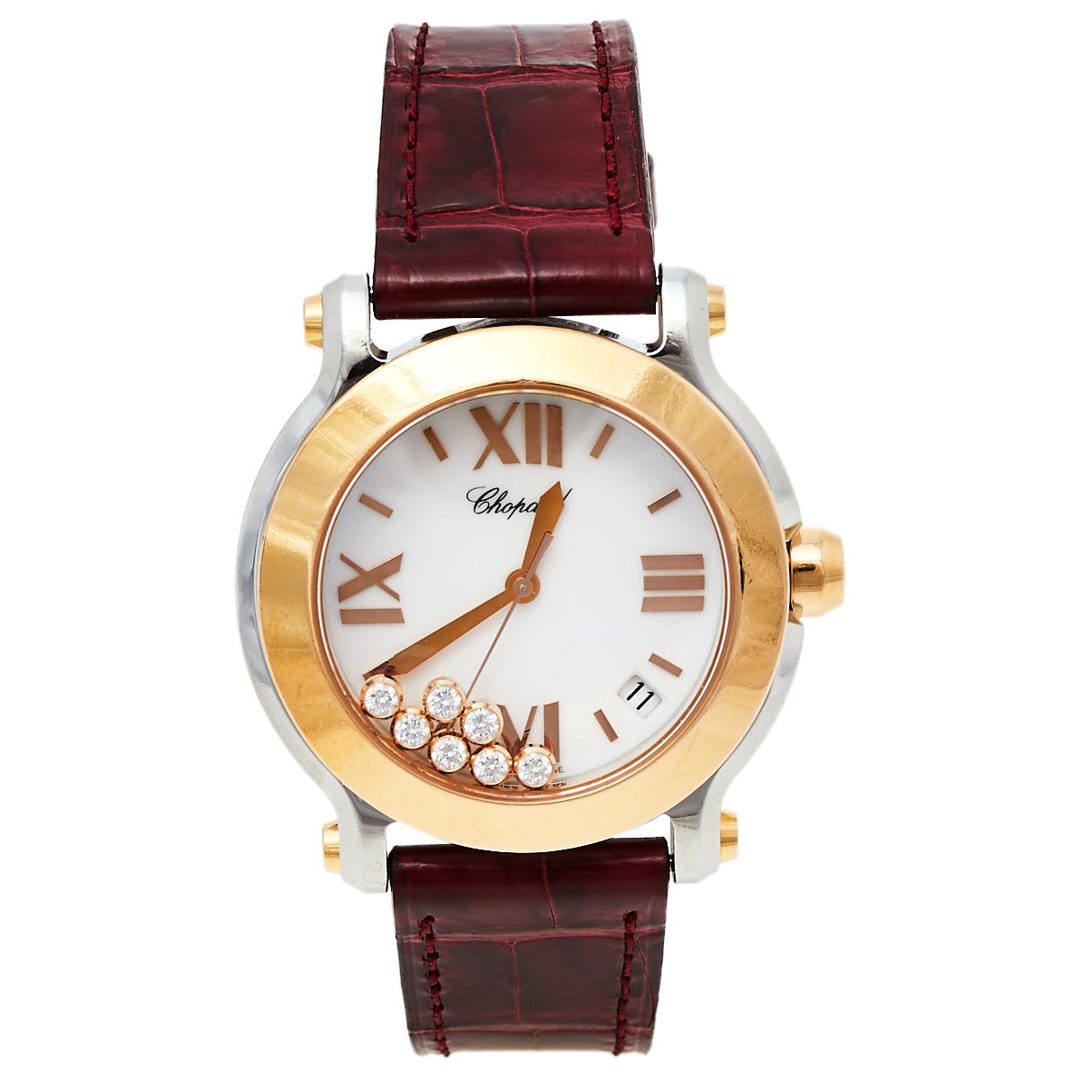Chopard White 18K Rose Gold Diamonds Happy Sport 8475 Women's Wristwatch 36 mm