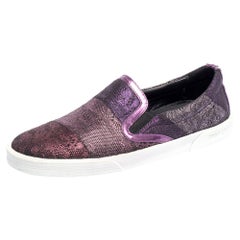 Jimmy Choo Metallic Purple Lace Demi Slip On Sneakers Size 35
