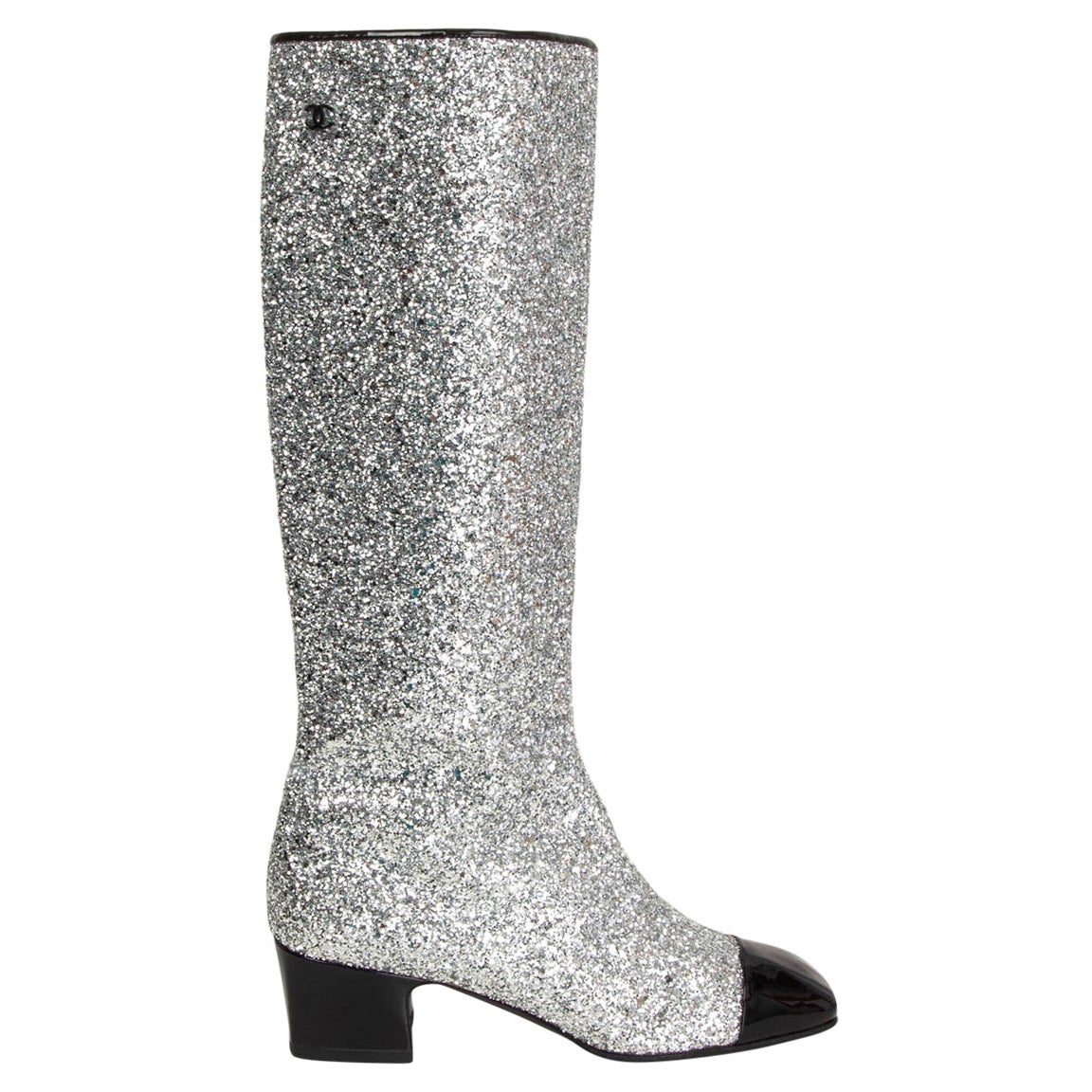CHANEL silver GLITTER 2017 MILKY WAY RUNWAY Boots Shoes 38.5 at 1stDibs