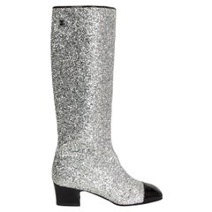 CHANEL silver GLITTER 2017 MILKY WAY RUNWAY Boots Shoes 38.5