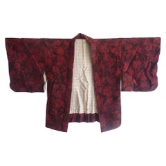 Japanese Antique foliage print silk kimono Haori jacket