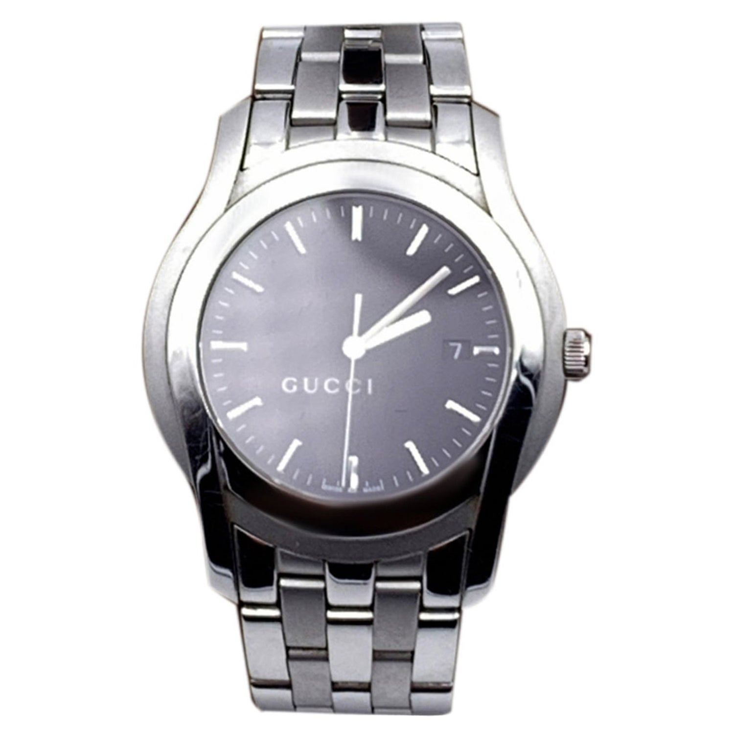 Gucci Silver Stainless Steel Mod 5500 XL Wrist Watch Black Dial