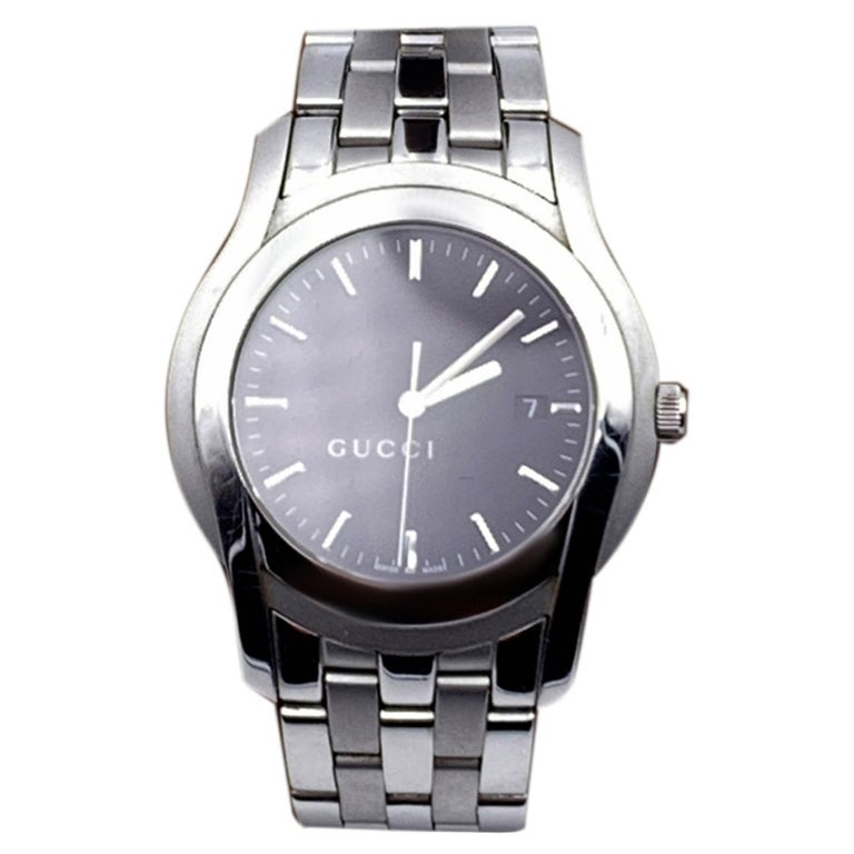 Gucci Silver Stainless Steel Mod 5500 XL Wrist Watch Black Dial For Sale at  1stDibs