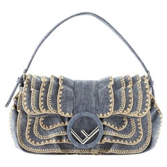 Fendi Kan I F Baguette Bag Embroidered Ruffled Denim