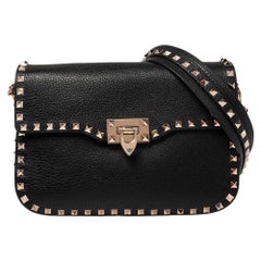 Valentino Black Leather Rockstud Shoulder Bag
