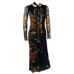 Jean Paul Gaultier Floral Print Fuzzi Mesh Dress M 10