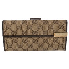 Used Gucci Beige/Brown GG Canvas and Leather Continental Wallet