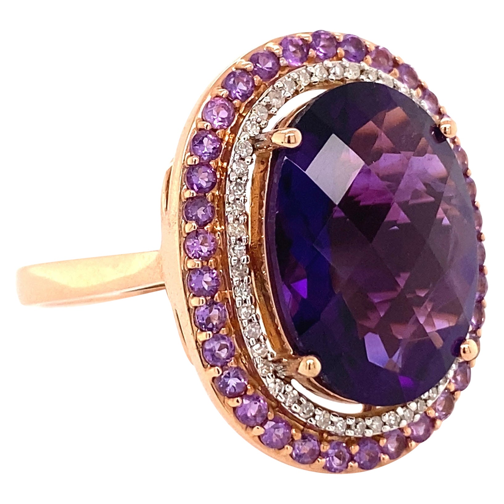 Awesome Large Oval Amethyst and Diamond Cocktail Ring Estate Fine Jewelry