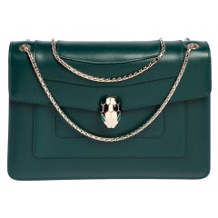 Bvlgari Green Leather Medium Serpenti Forever Flap Shoulder Bag