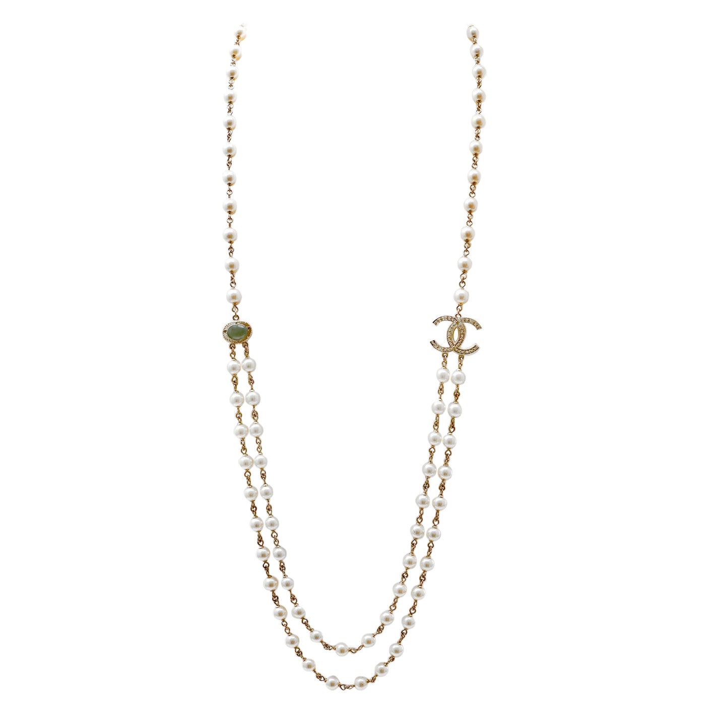 Chanel Long Pearl Double Strand Necklace