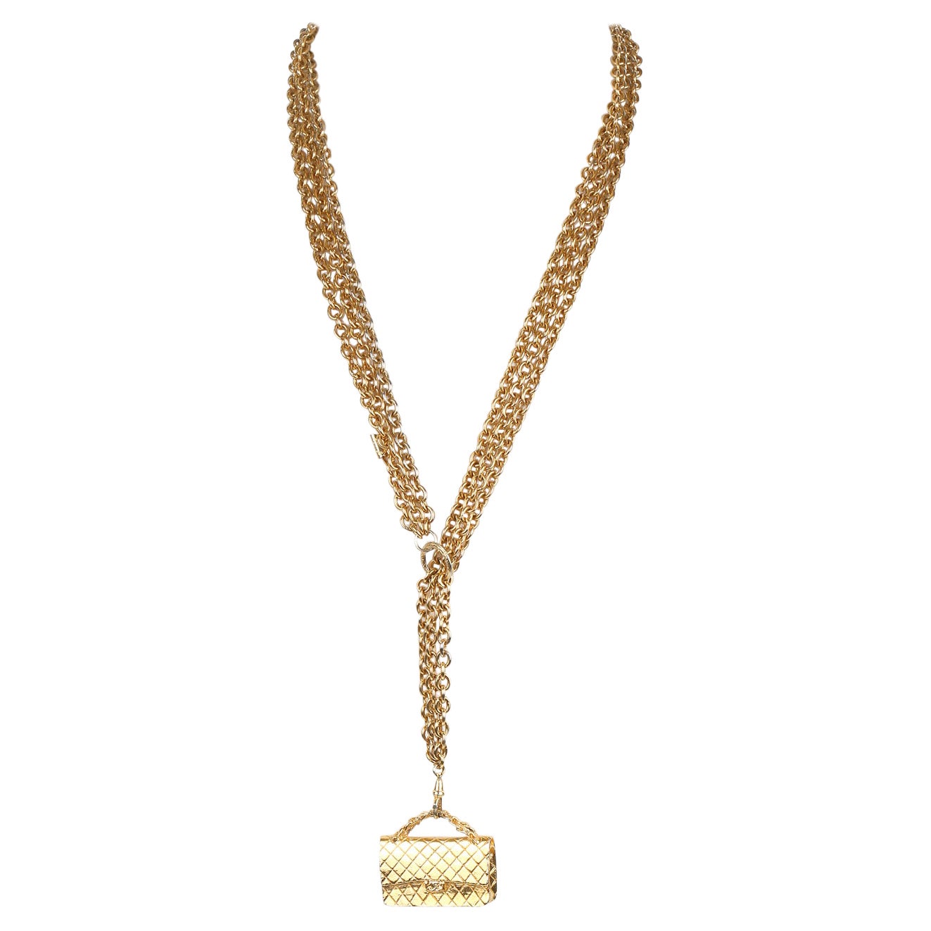 Chanel Gold Flap Bag Sautoir Triple Chain Necklace