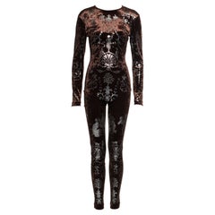 Vintage Vivienne Westwood brown velvet bodystocking with silver foil print, fw 1990