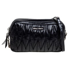 Miu Miu Black Shine Matelasse Leather Double Zip Crossbody Bag