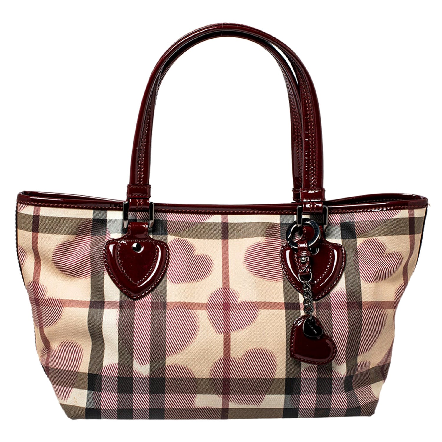 Burberry Heart Beige / Bordeaux Coated Canvas And Patent Leather Satchel at  1stDibs | burberry heart bag