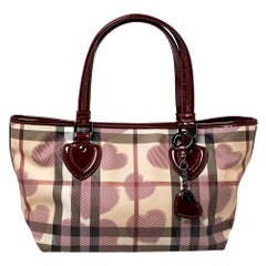 Burberry Heart Beige / Bordeaux Coated Canvas And Patent Leather Satchel