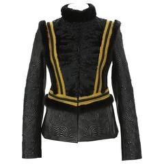 New Exquisite Etro Black Textured Leather and Mink Jacket