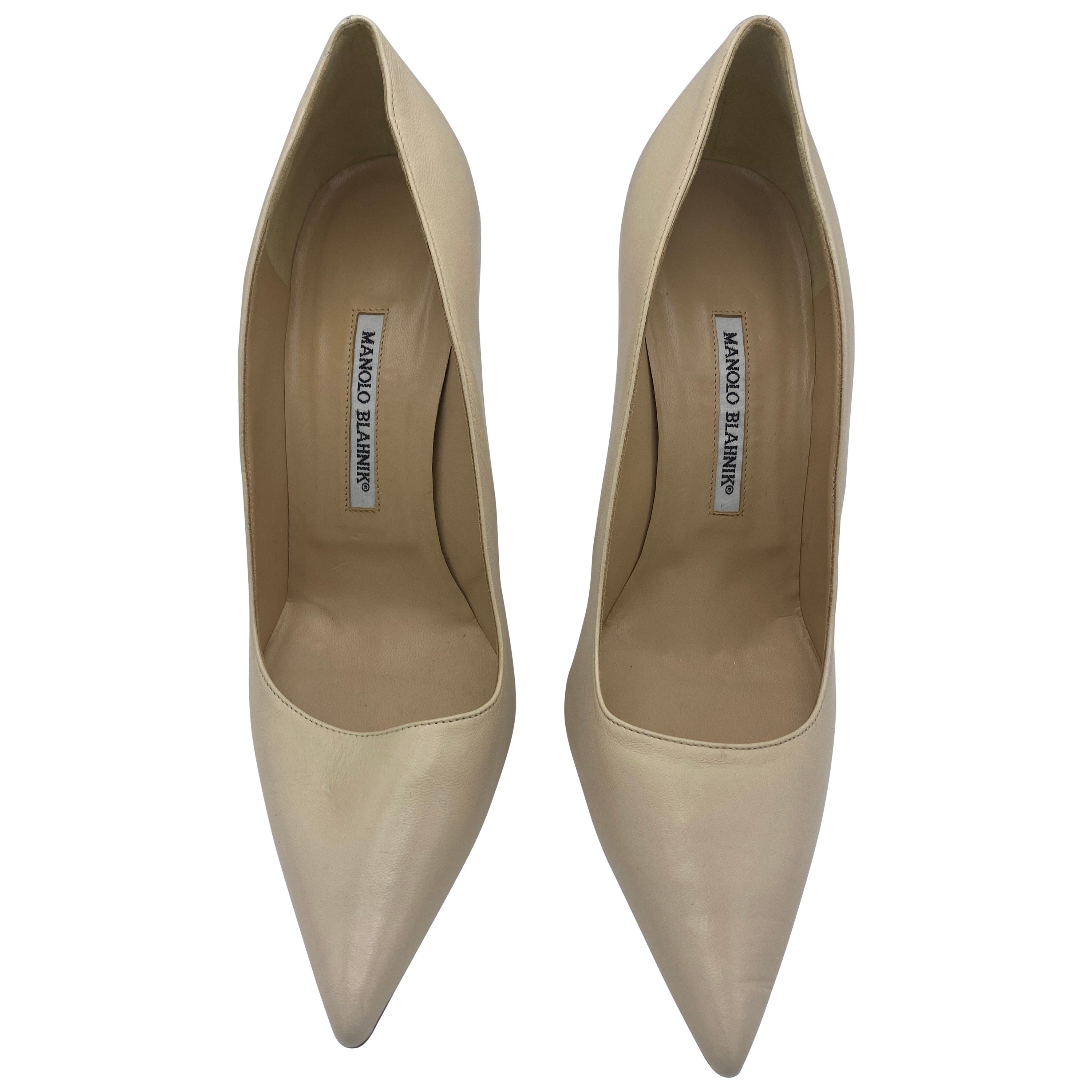 Manolo Blahnik BB 105 Beige Leather High Heel Pumps Shoes, Size 42 For Sale