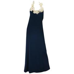 1960s Geoffrey Beene Boutique Navy Jersey Ruffle Dress 10