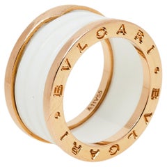 Bvlgari B.Zero1 White Ceramic 18k Rose Gold 4 Band Ring Size 55