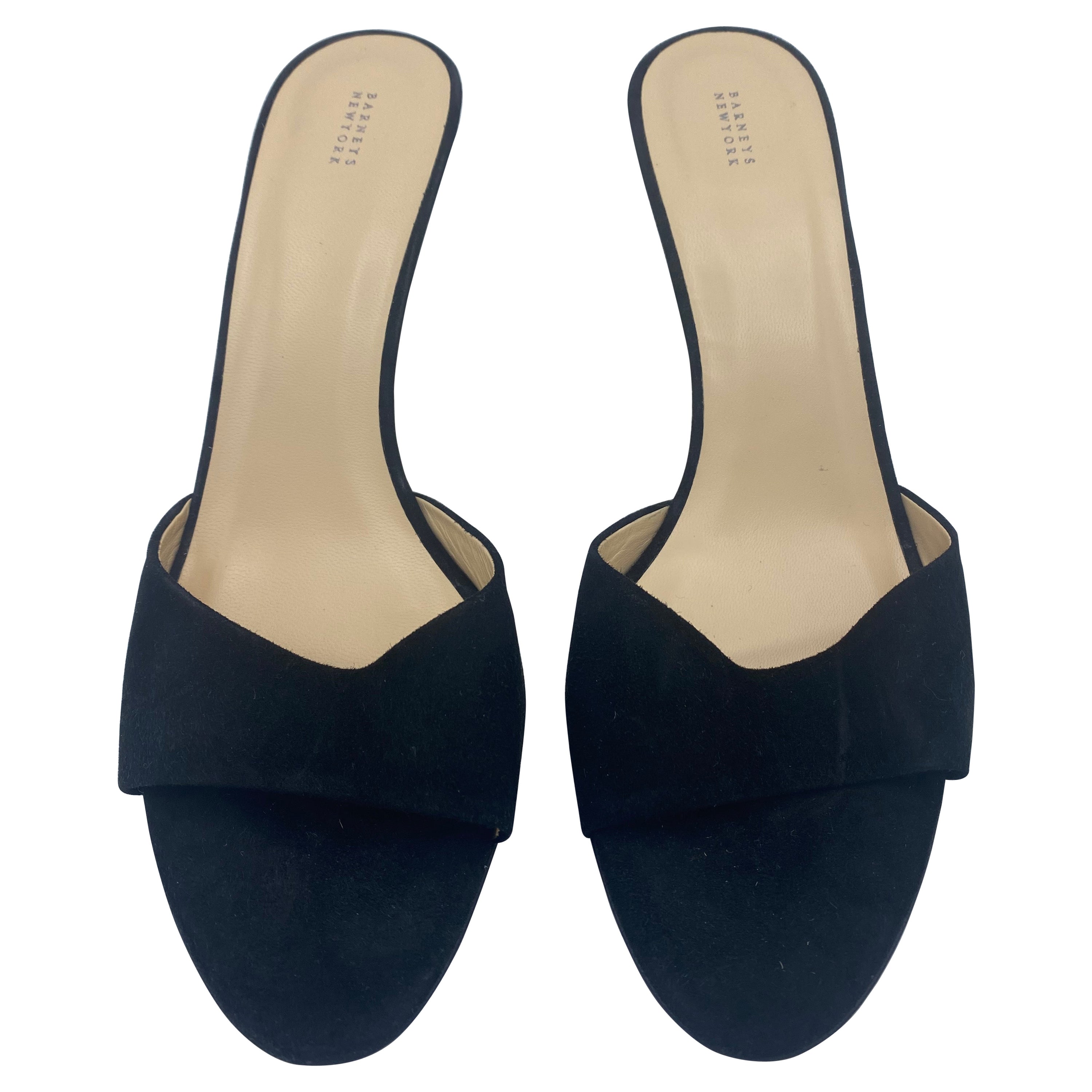Barneys New York Black Suede Mules Heels, Size 41.5
