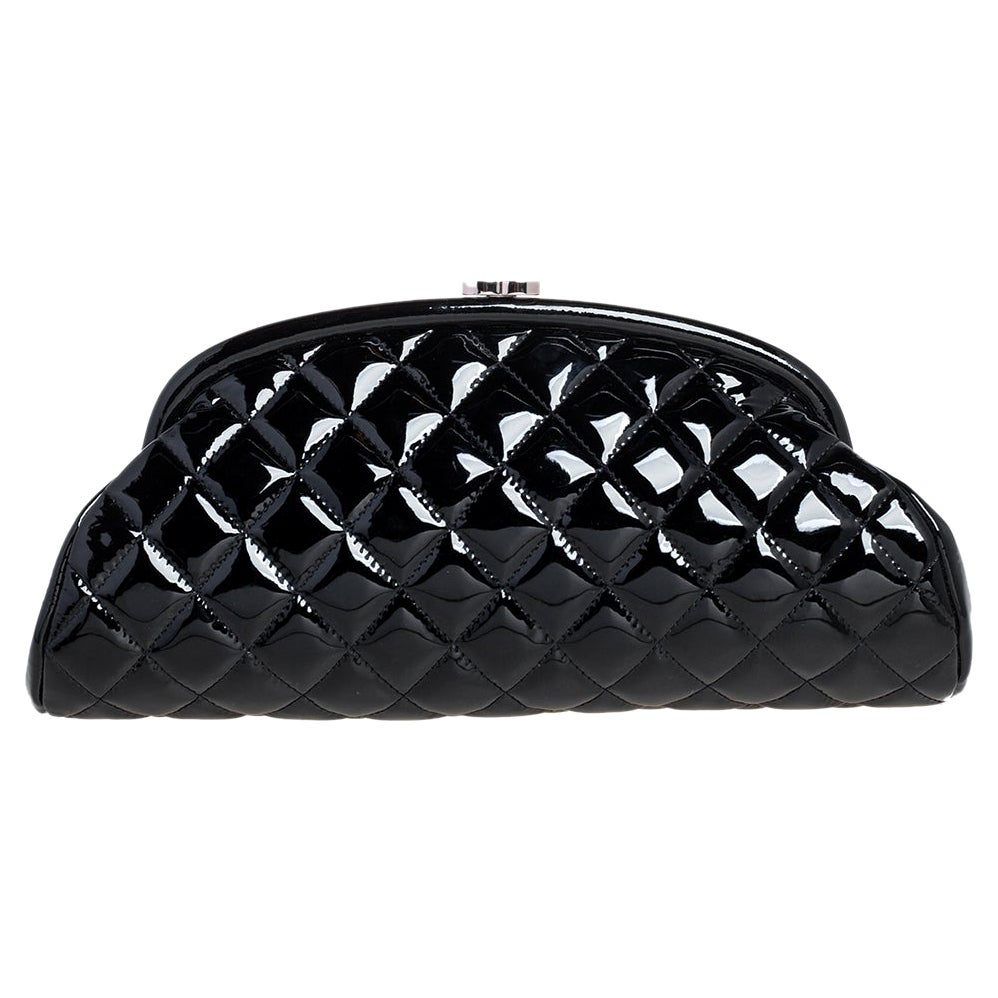 Chanel Black Quilted Patent Leather Timeless Clutch