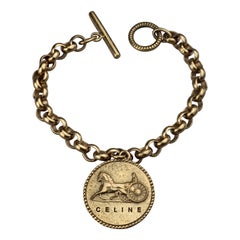 Vintage CELINE PARIS Horse Carriage Medallion Chain Bracelet