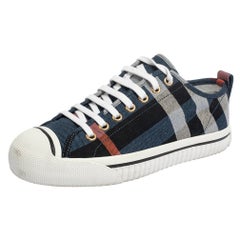 Burberry Blue Checked Canvas Kilbourne Lace Sneakers Size 37