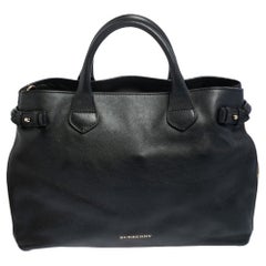 Burberry Black Leather And House Check Canvas Medium Banner Tote