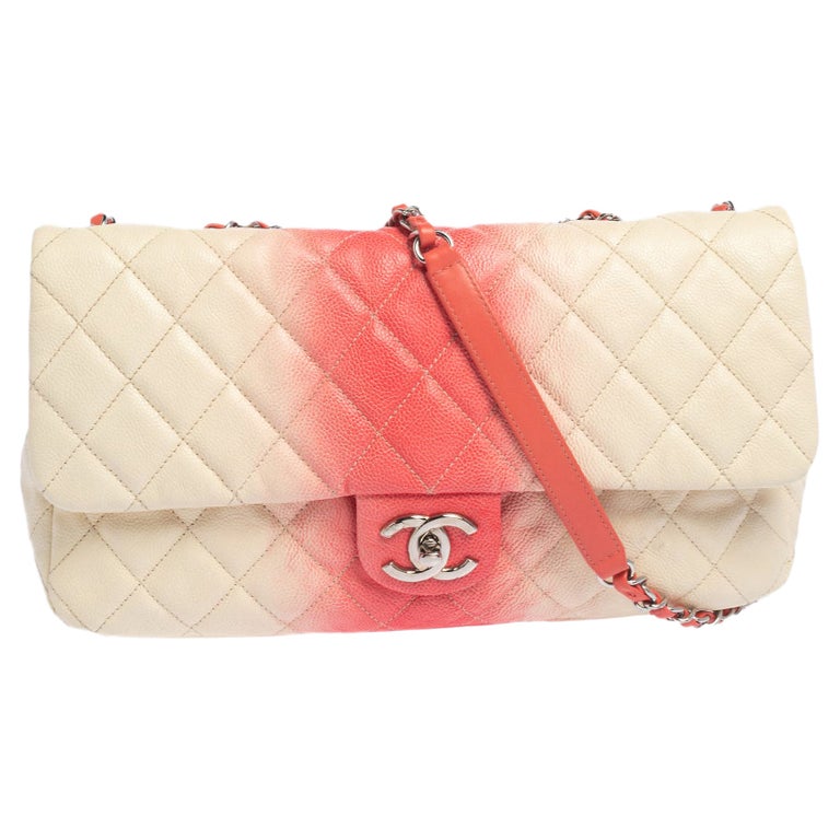 Chanel White/Pink Ombre Quilted Caviar Leather Jumbo Classic Single Flap Bag  at 1stDibs