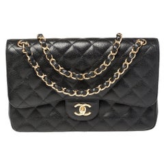 Chanel Black Quilted Caviar Leather Jumbo Classic Double Flap Bag