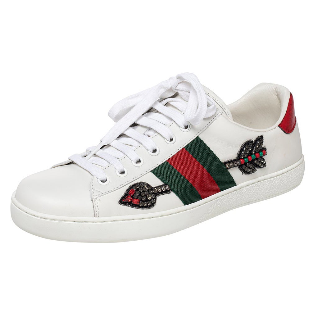 Mens Gucci Ace Embroidered Low Top Sneaker White Leather Snake Size 42 / US  9