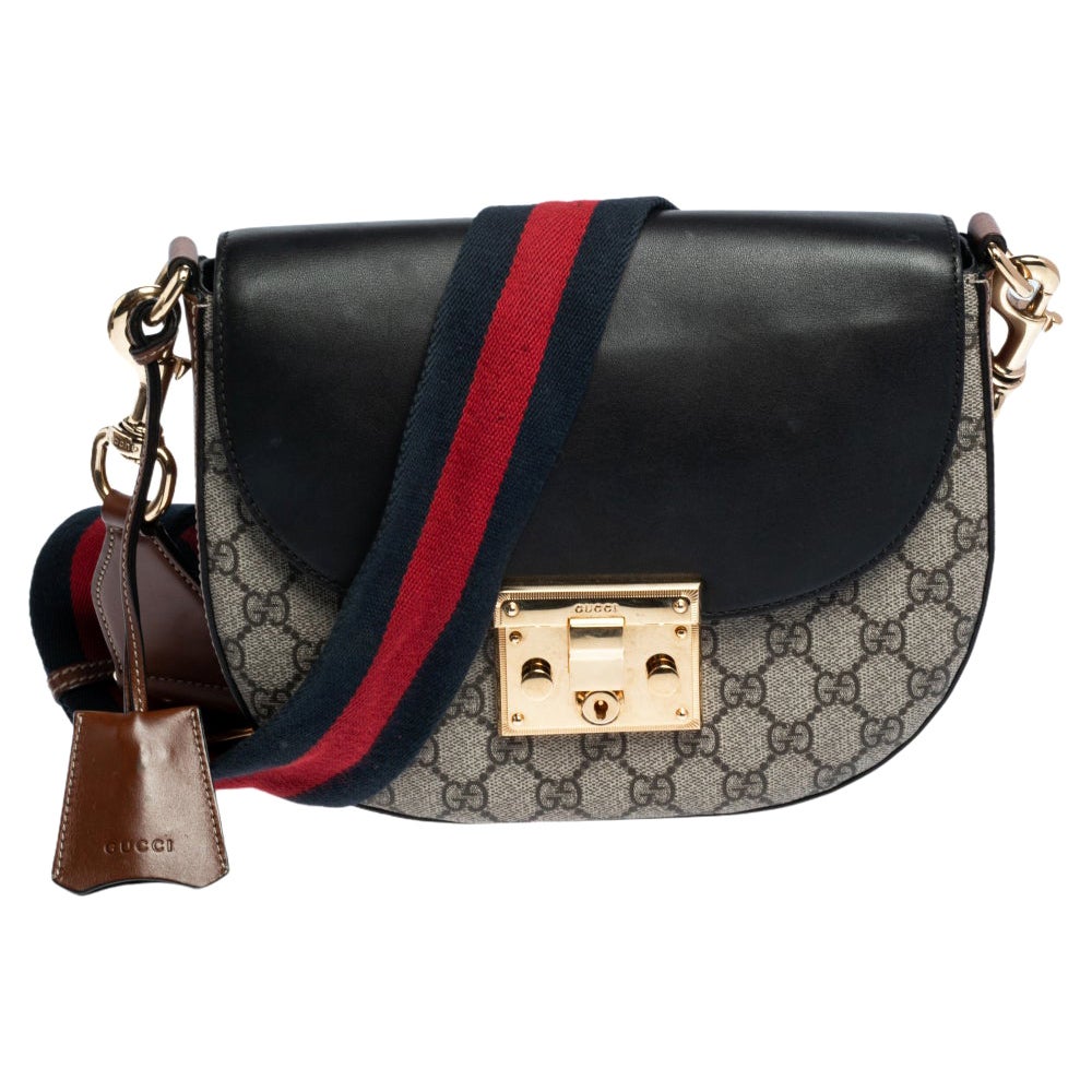 Gucci Black/Beige GG Supreme Canvas Medium Padlock Shoulder Bag