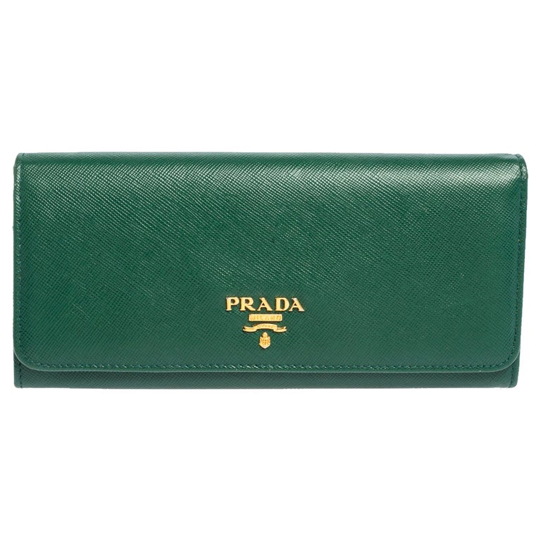 Green saffiano leather bi-fold wallet with studs
