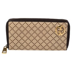 Gucci Beige/Brown Diamante Canvas and Leather Zip Around Wallet
