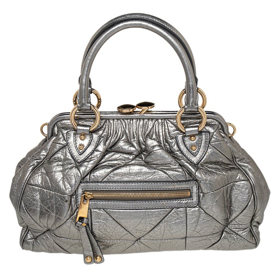 Marc Jacobs Metallic Grey Quilted Leather Stam Satchel