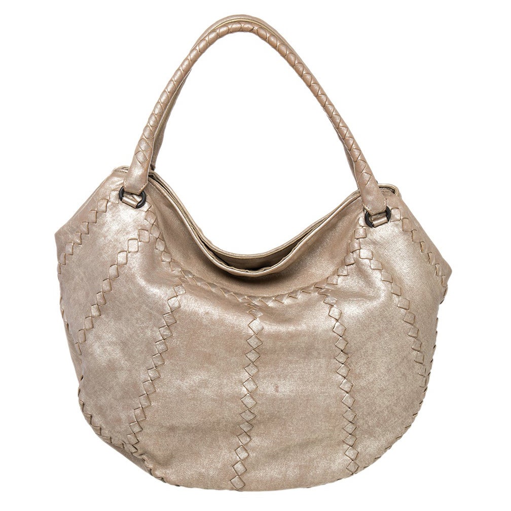 Bottega Veneta Metallic Gold Intrecciato And Leather Hobo