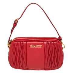 Miu Miu Red Matelassé Leather Double Zip Clutch