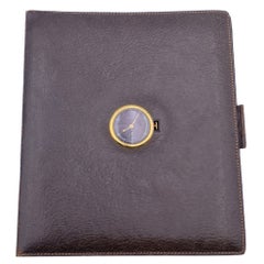 Gucci Vintage Brown Leather 5 Ring Agenda Notebook Cover with Watch
