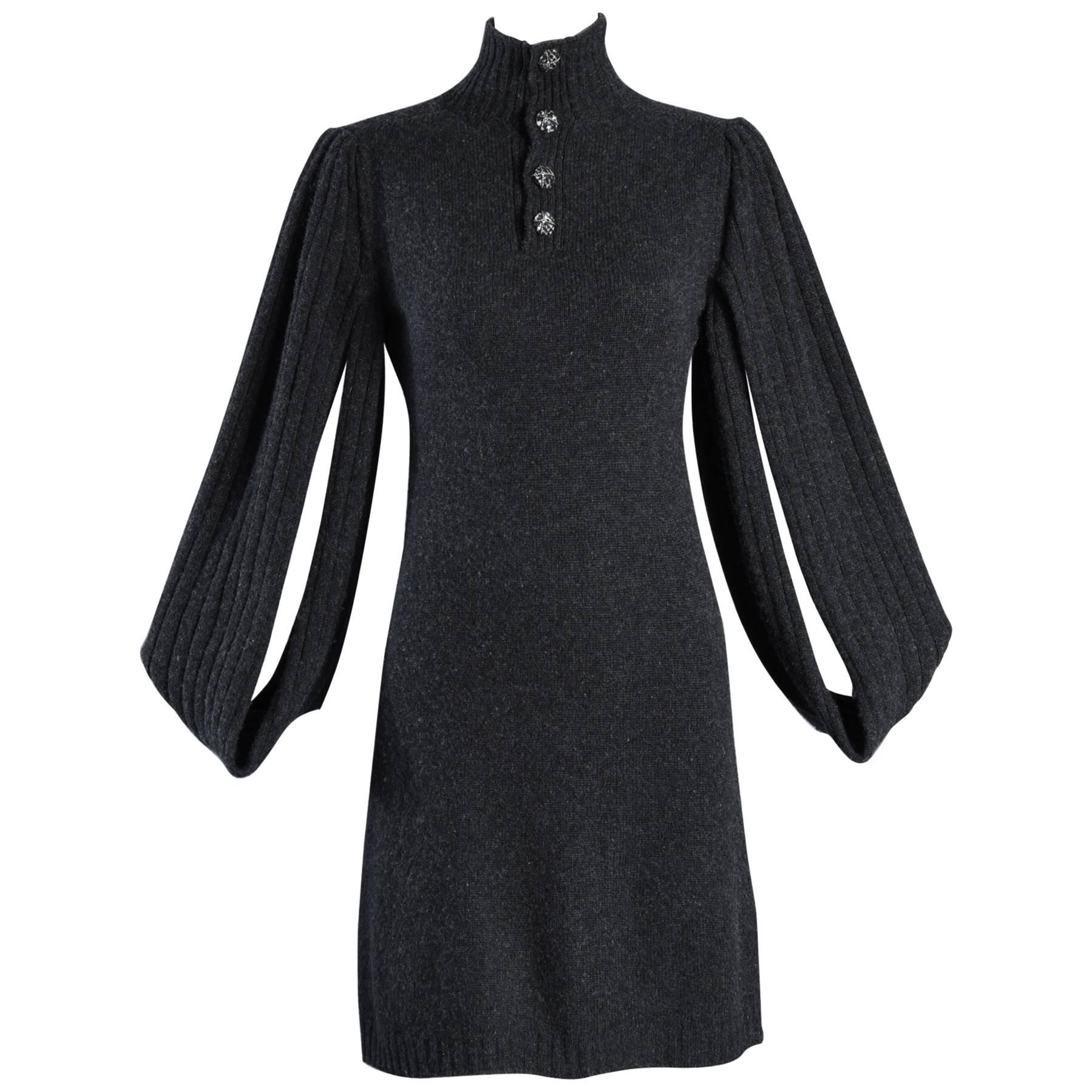 Killer Chanel Cashmere Sweater Dress with Open Sleeves