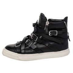 Giuseppe Zanotti Black Leather Buckle Detail High Top Sneakers Size 44