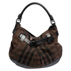 Burberry Brown/Black Check Canvas and Leather Buckle Hobo