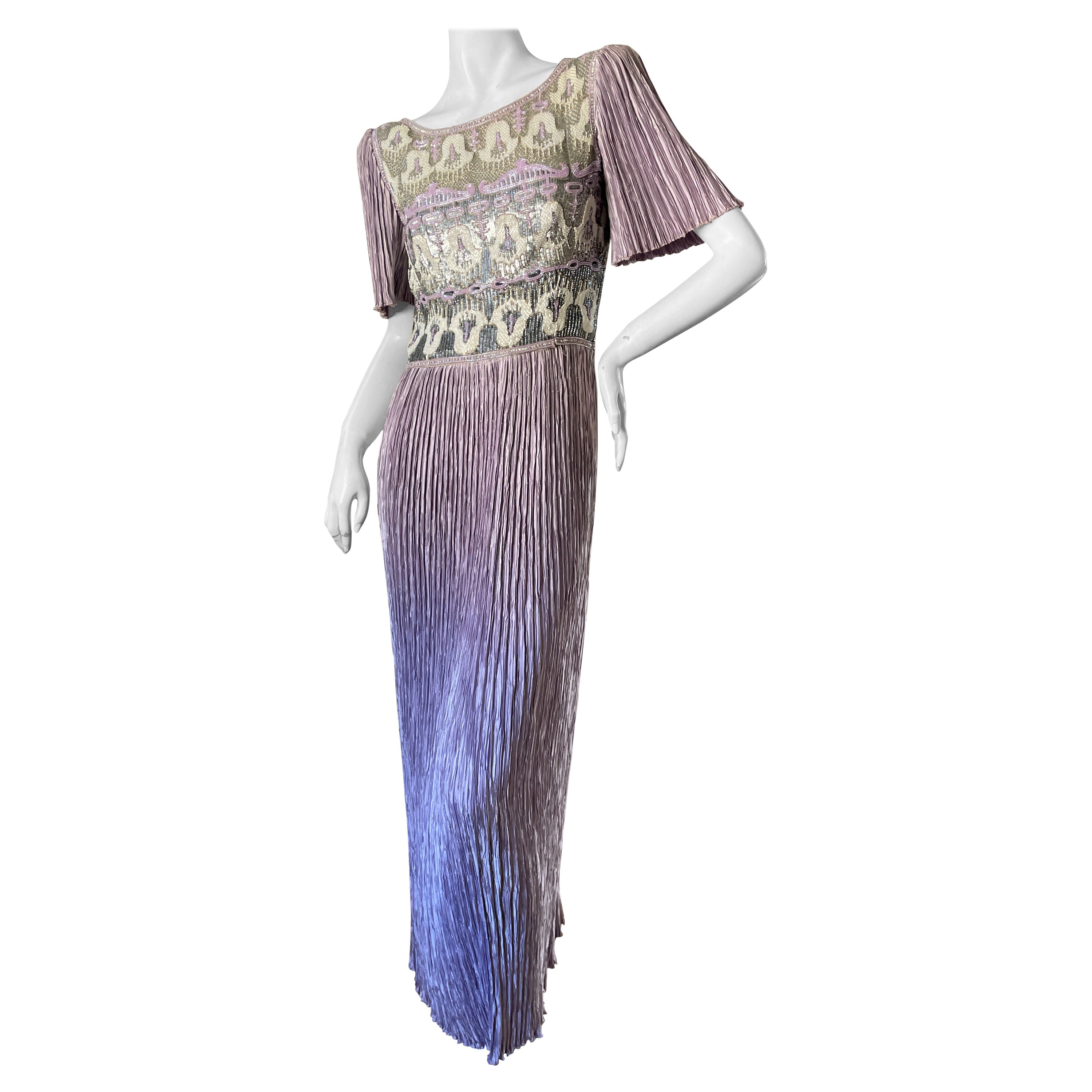 Mary McFadden Couture Vintage 1980's Purple Pleated Beaded Evening Dress