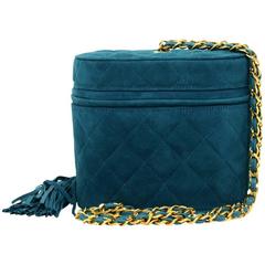 Chanel Rare Vintage Turquoise Blue Suede Gold HW Evening Bucket Shoulder Bag