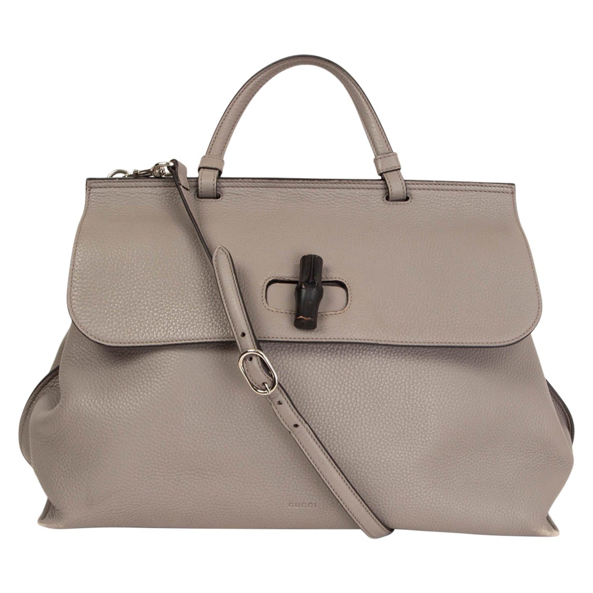 GUCCI grey leather DAILY BAMBOO TOP HANDLE Shoulder Bag